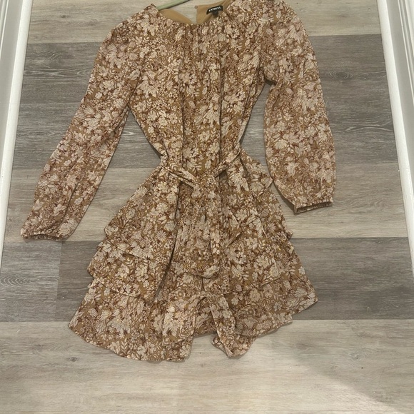 Express Brown and White Floral Dress - Picture 3 of 6